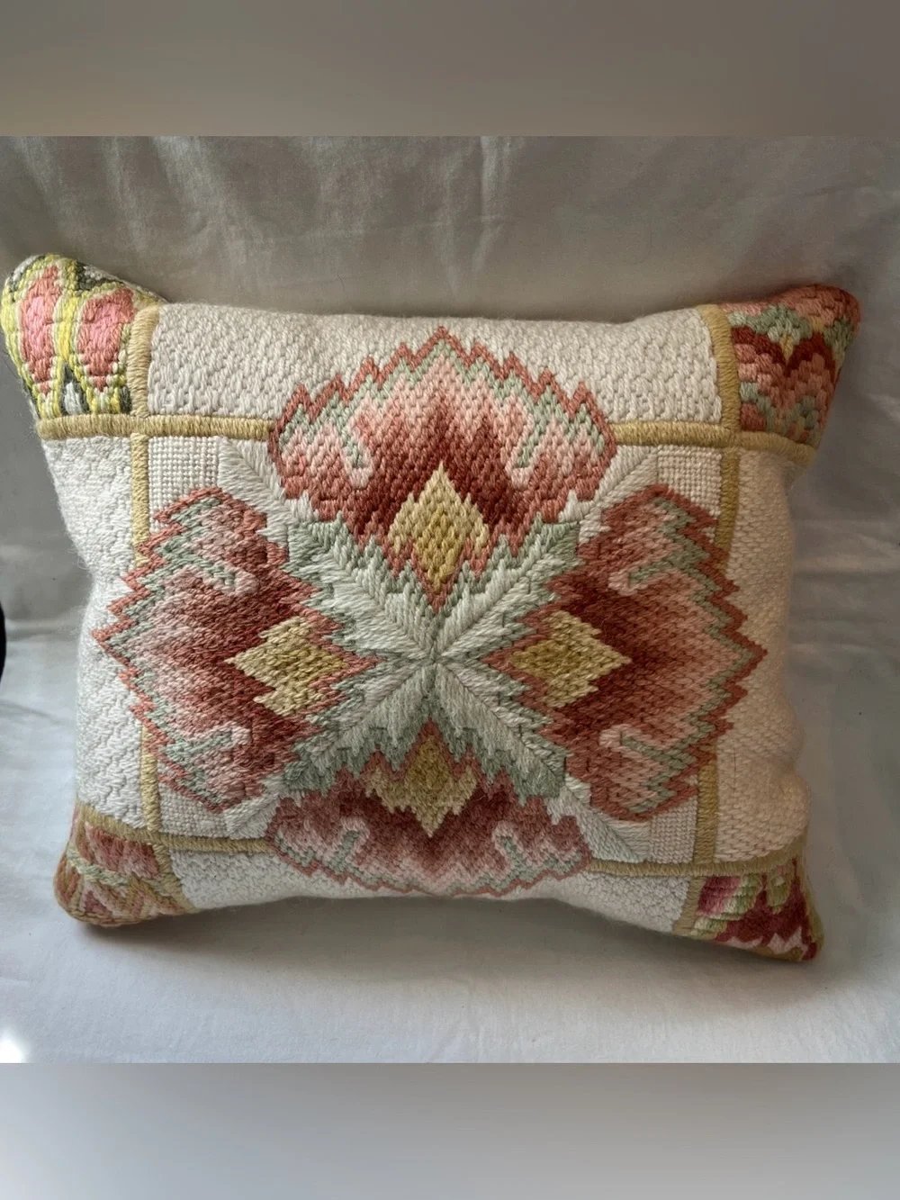 Vintage Florentine Flame Stitch  Geometric Pillow – Southwestern/Bohemian Motif